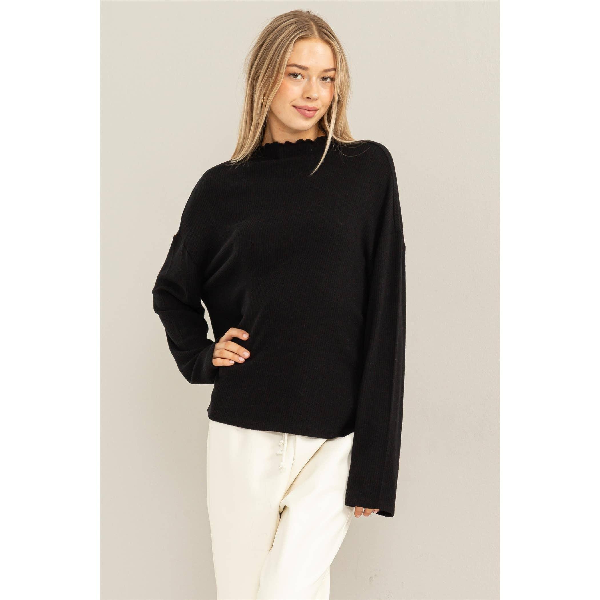 Black Oversized High Neck Top With Side Slit Product Image