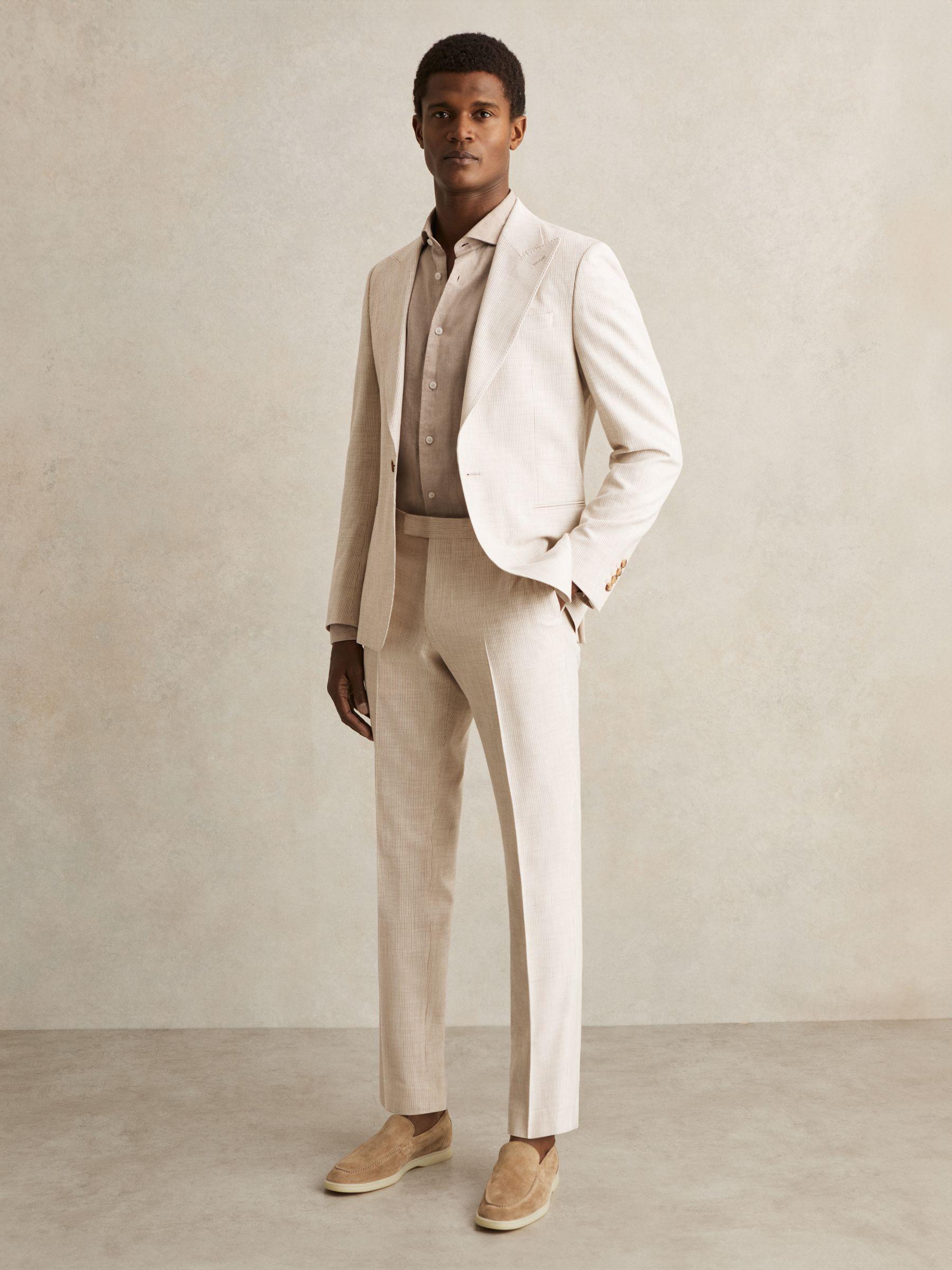 Slim-Fit Pinstripe Suit Trousers in Oatmeal/White Product Image