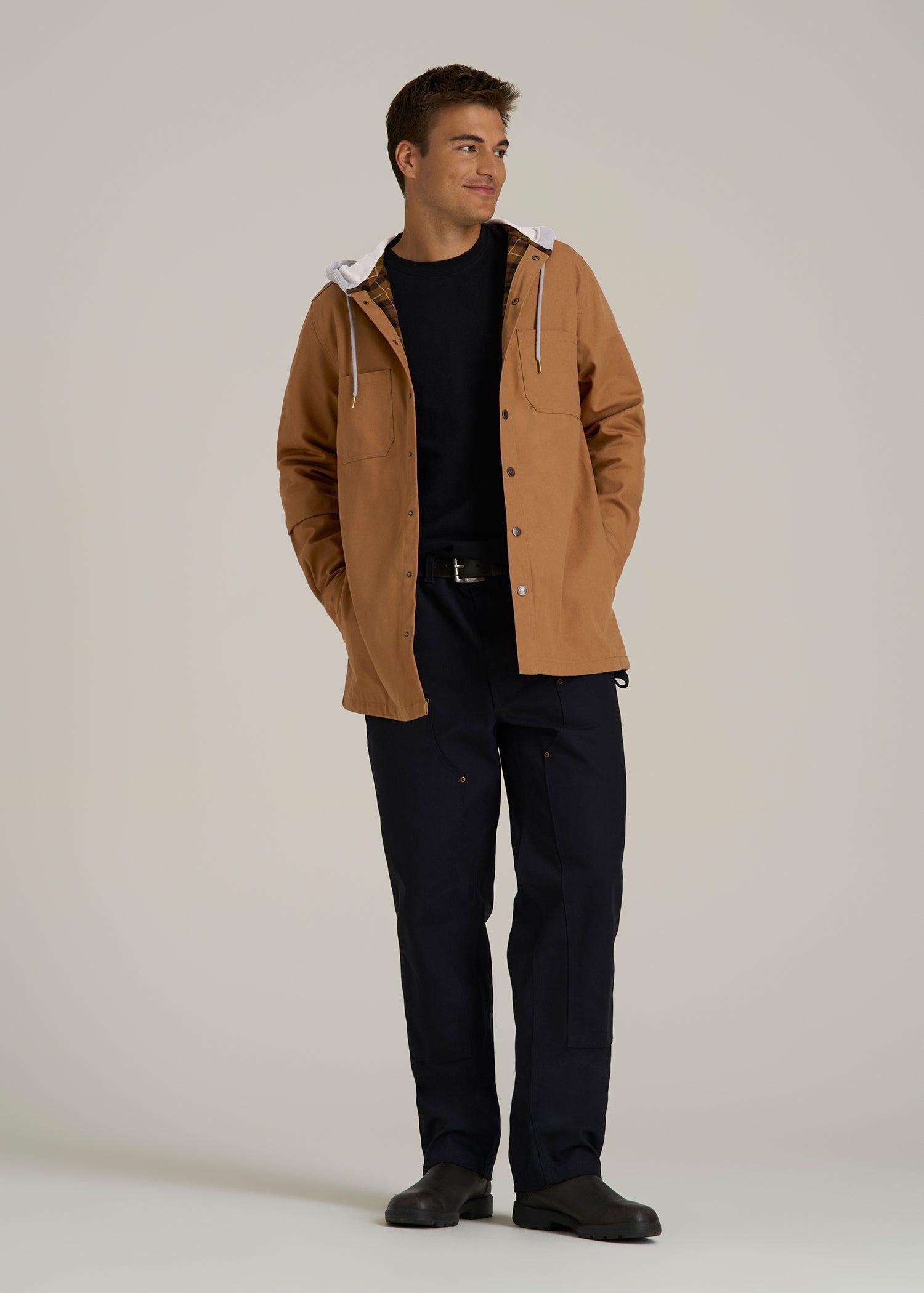 LJ&S Flannel-Lined Canvas Shirt Jacket for Tall Men in Vintage Tan Male Product Image