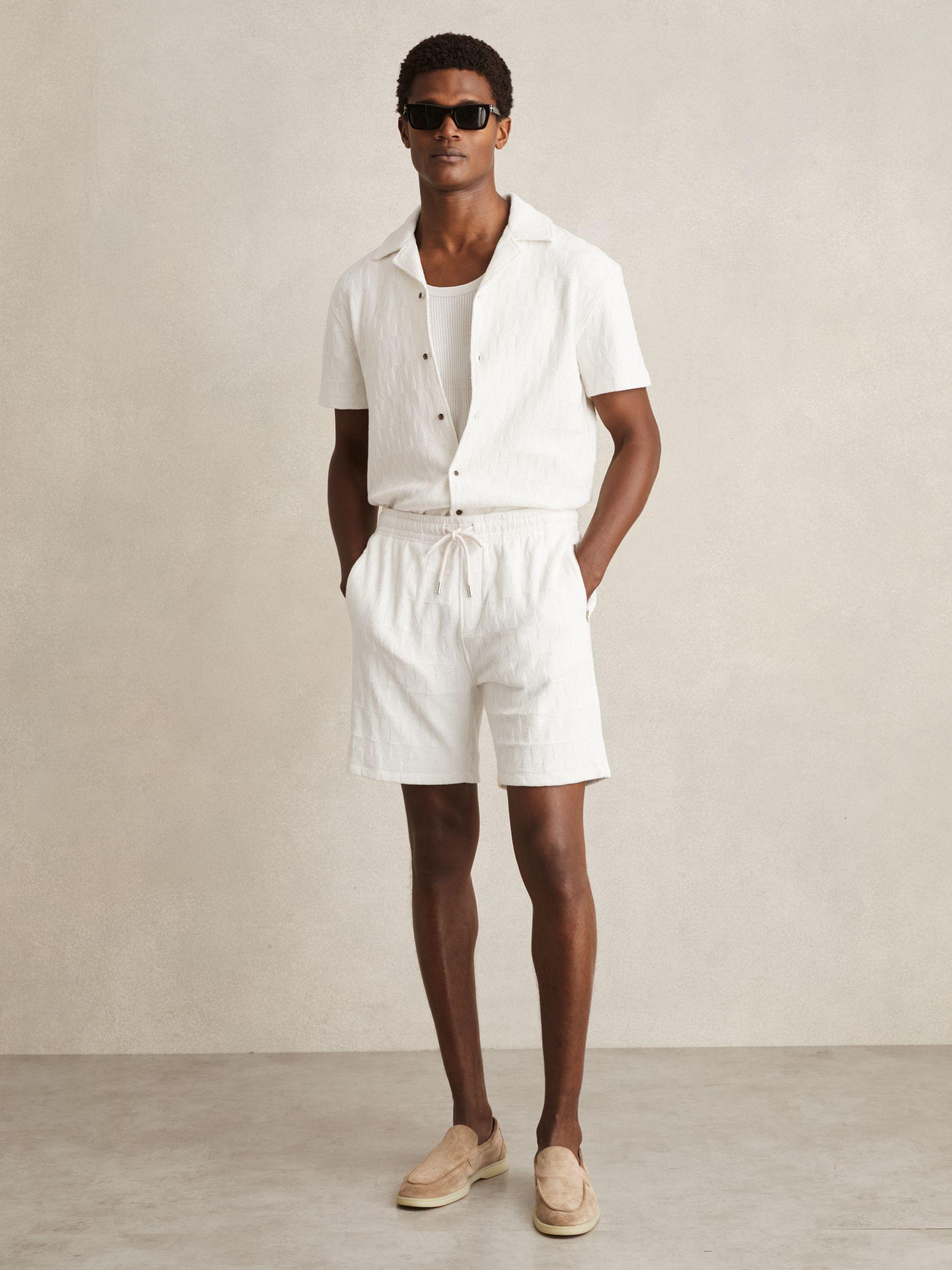 Cotton Textured Cuban Collar Shirt in Off White Product Image