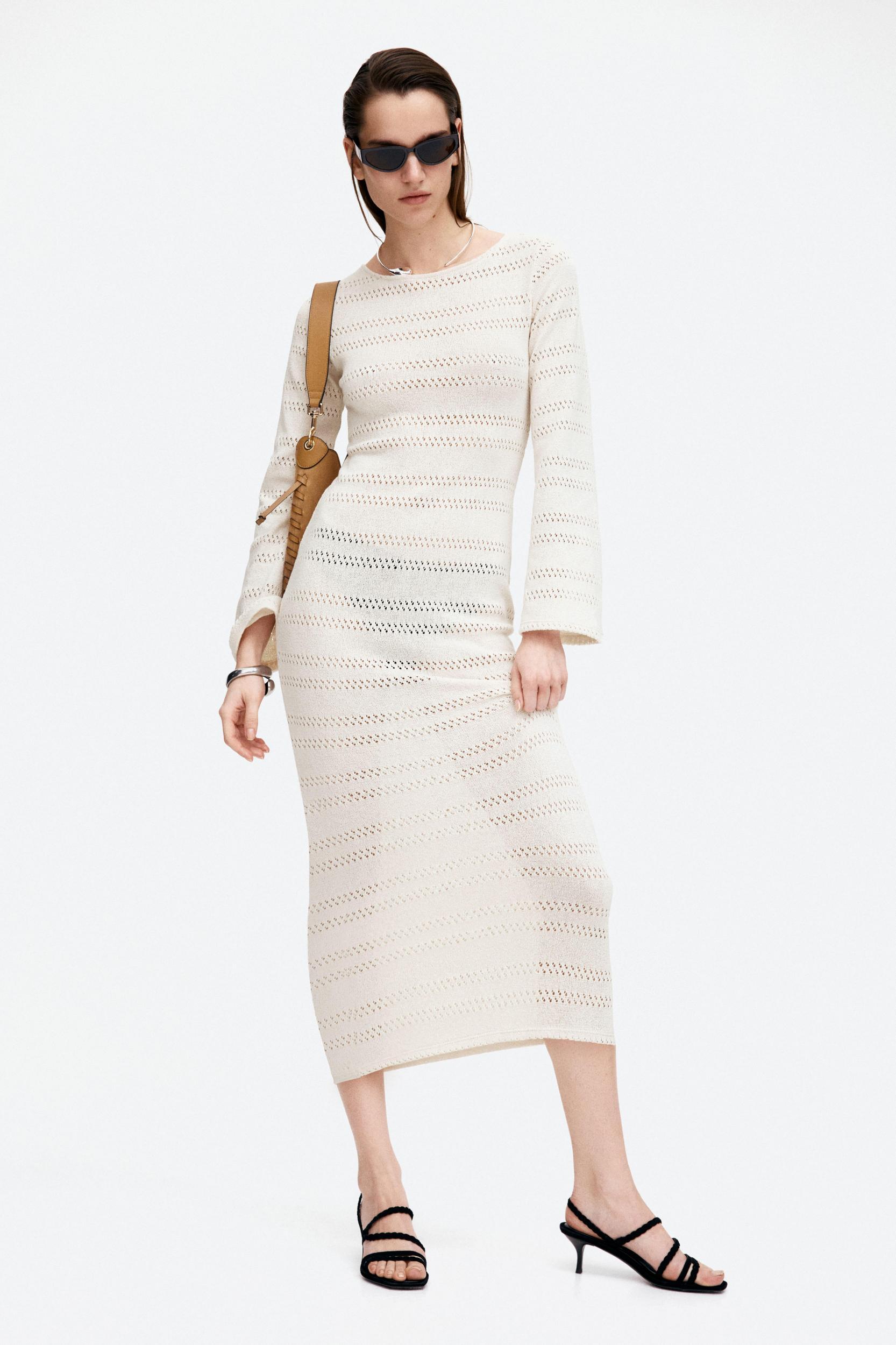 Lacing-Detail Hole-Knit Dress Product Image