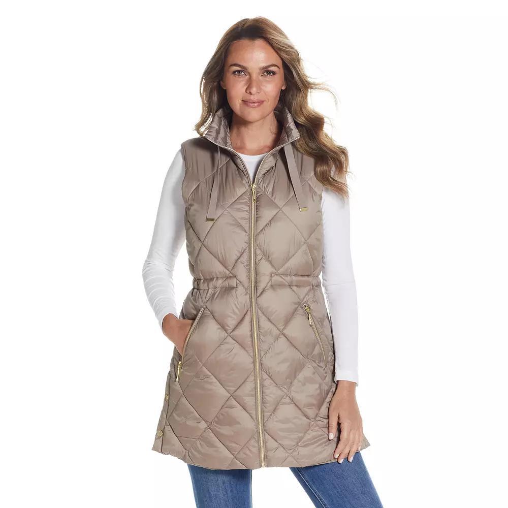 Women's Weathercast Diamond Quilted Puffer Longline Vest with Cinched Waist, Size: Small, Black Product Image