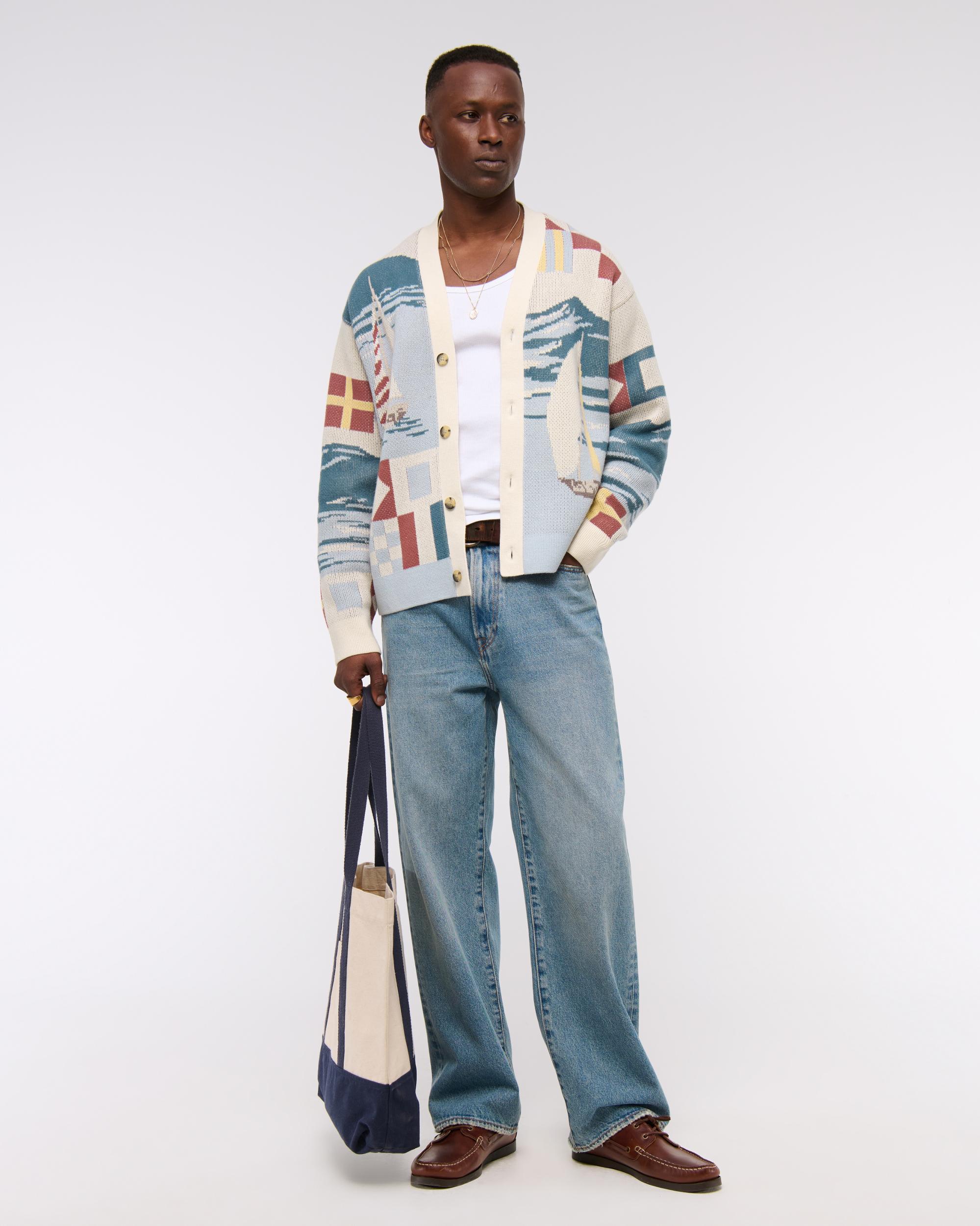 Nautical Graphic Patchwork Cardigan Product Image
