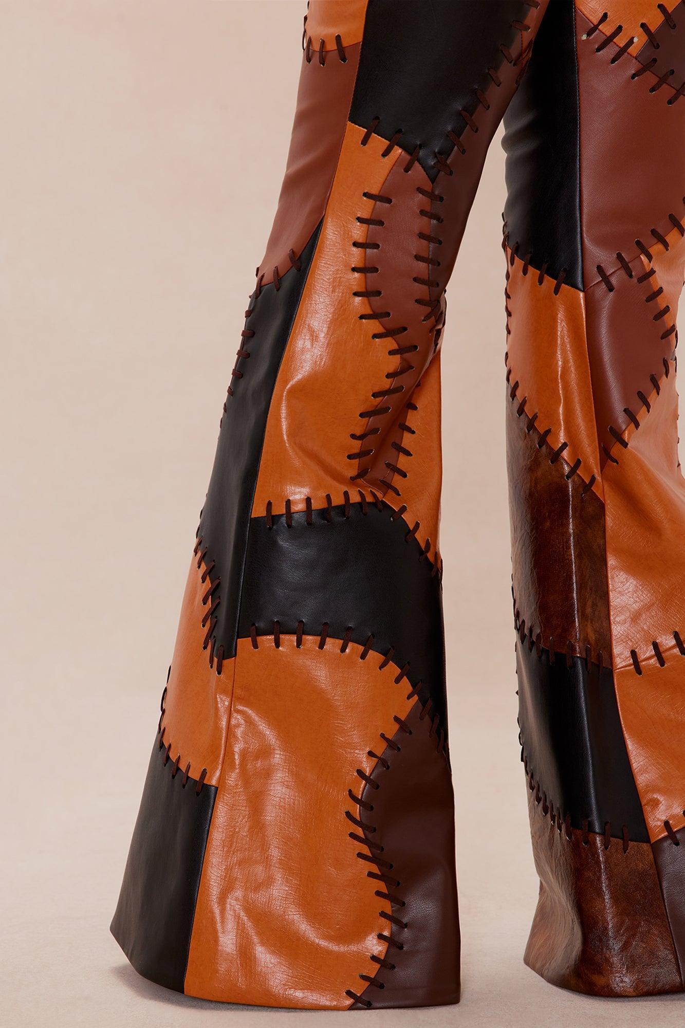 Sally Faux Leather Flare Pant - Brown/combo Product Image
