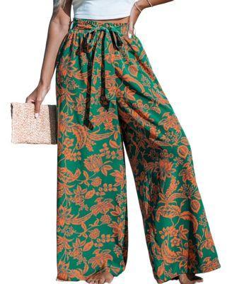 Cupshe Womens Tropical Tie Waist Wide Leg Pants Product Image