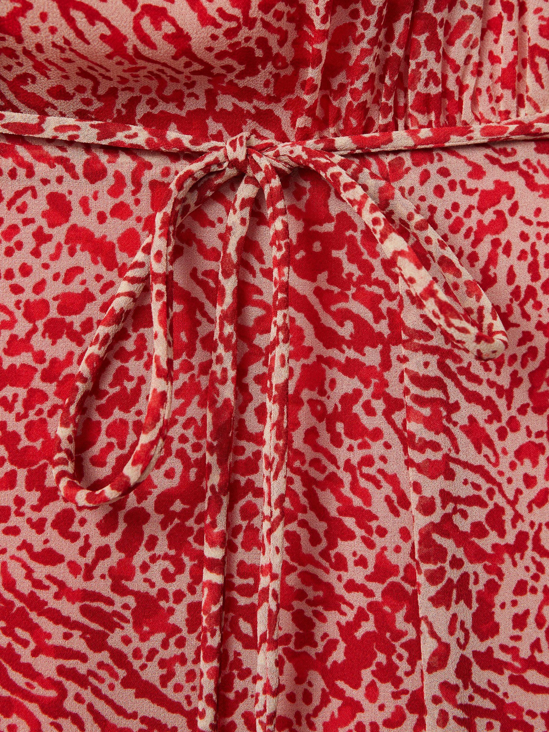 Printed Belted Midi Dress in Red Product Image