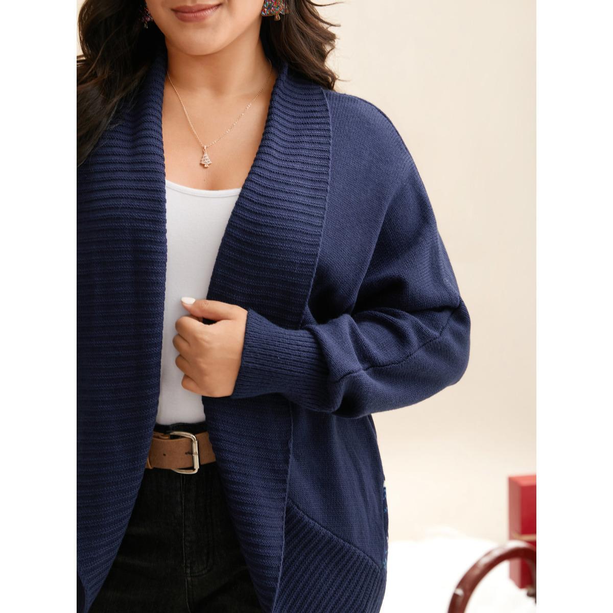 Plus Size Winter Wonderland Shawl Collar Open Cardigan Indigo Women Casual Loose Long Sleeve Everyday Cardigans BloomChic 28/5X Product Image