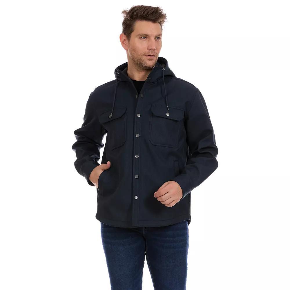Men's Bass Creek Outfitters® Twill Softshell Bonded with Fleece Hooded Jacket, Size: Large, Black Blue Product Image