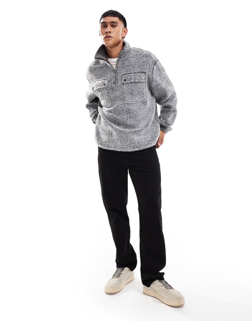 ASOS DESIGN oversized borg sweatshirt with half zip in gray heather Product Image
