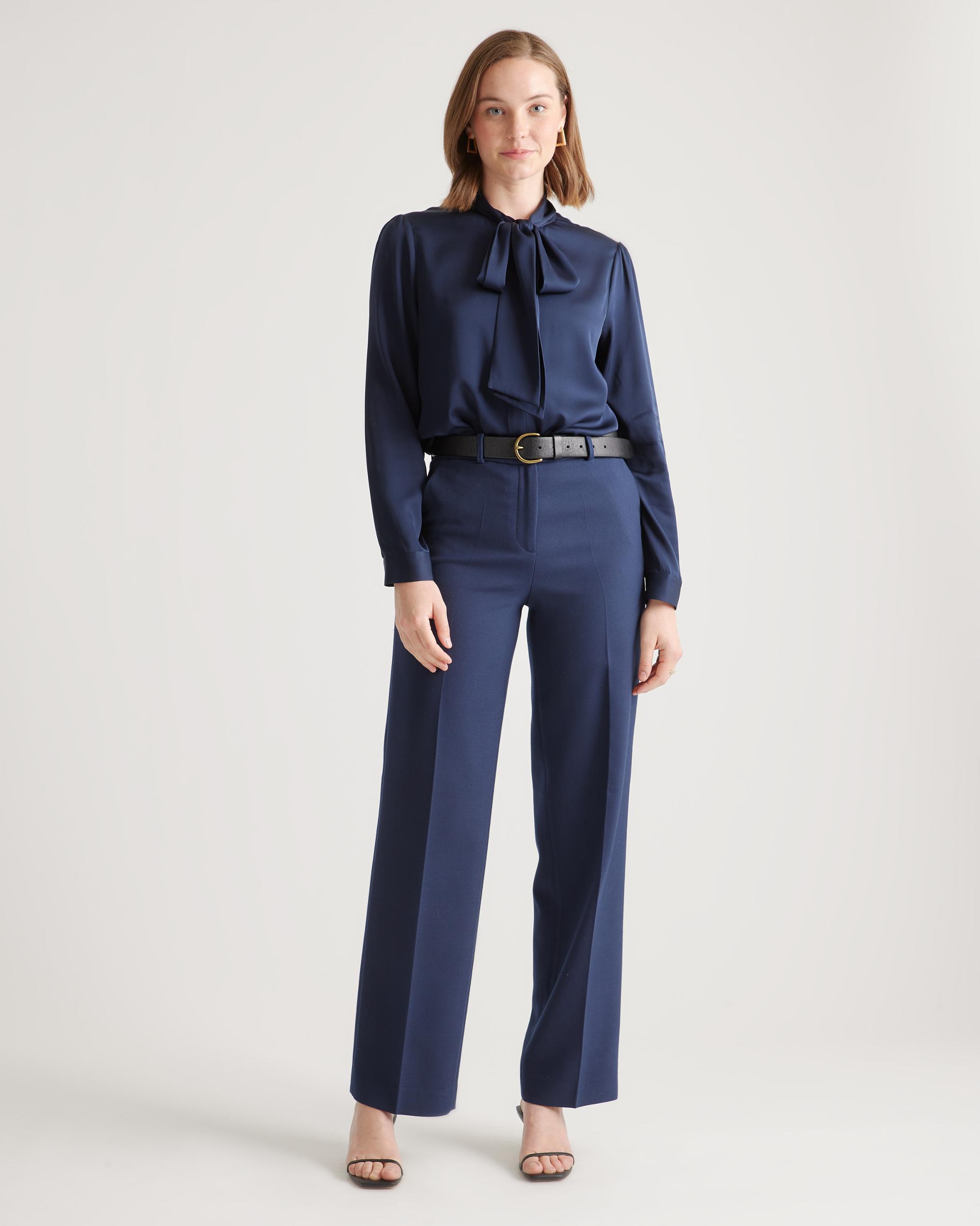 Quince | Women's Washable Stretch Silk Tie Neck Blouse Product Image