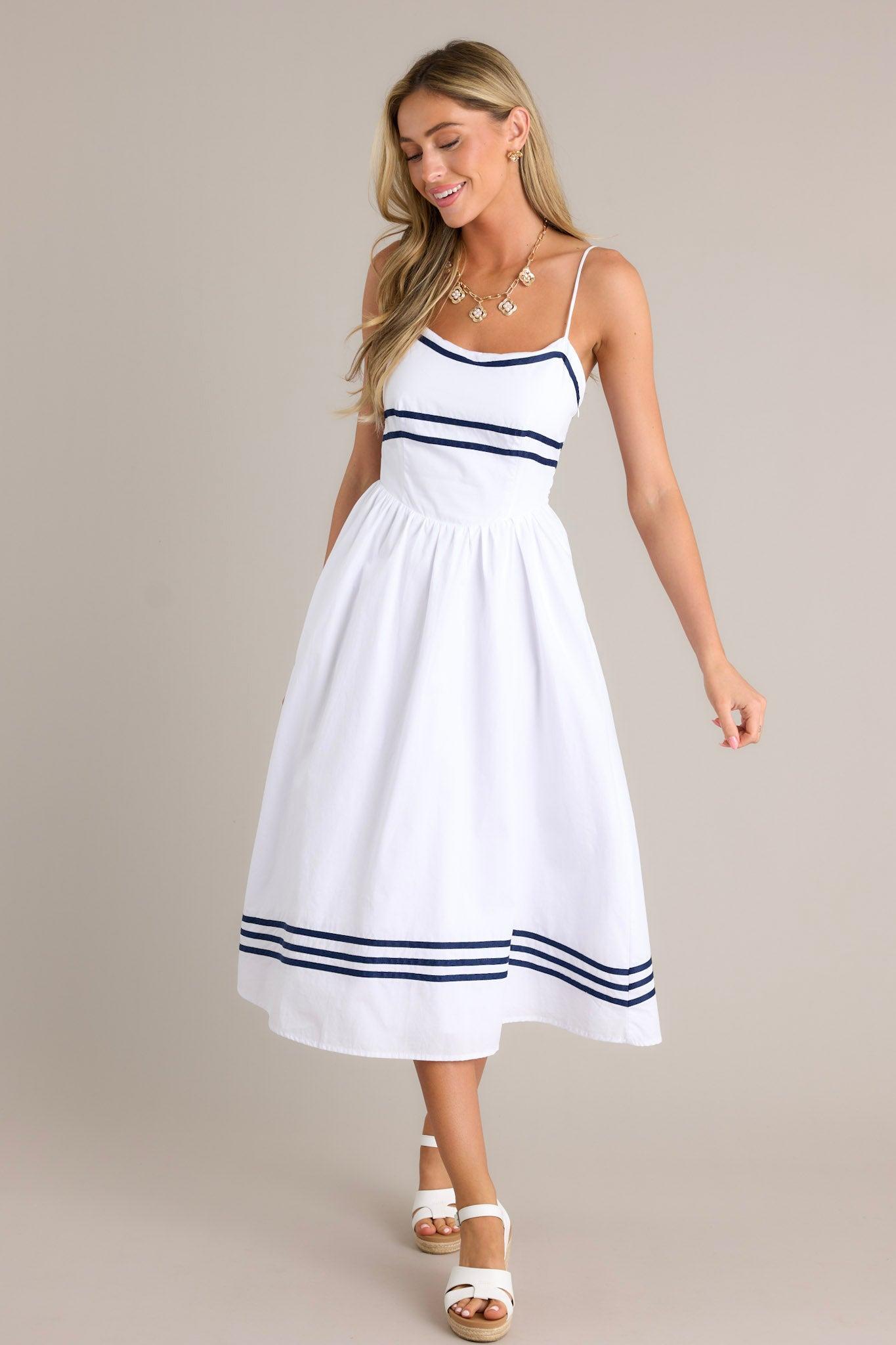 Sweet Melody Cotton White Drop Waist Midi Dress Product Image