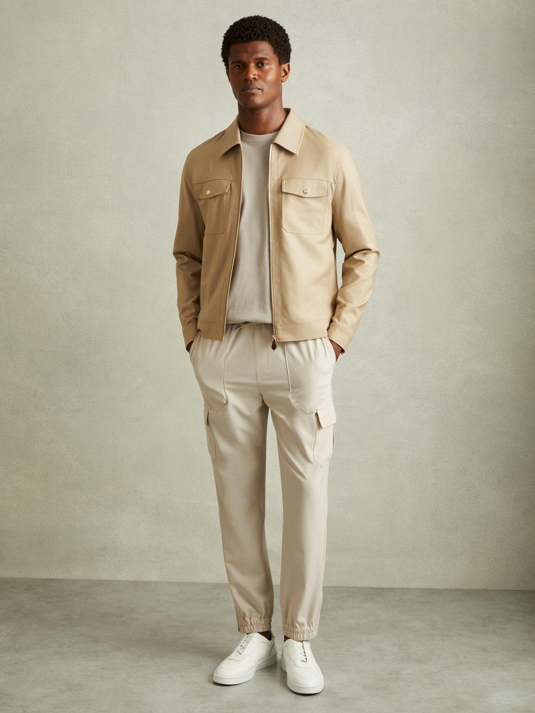 Elasticated Cargo Trousers in Stone Product Image