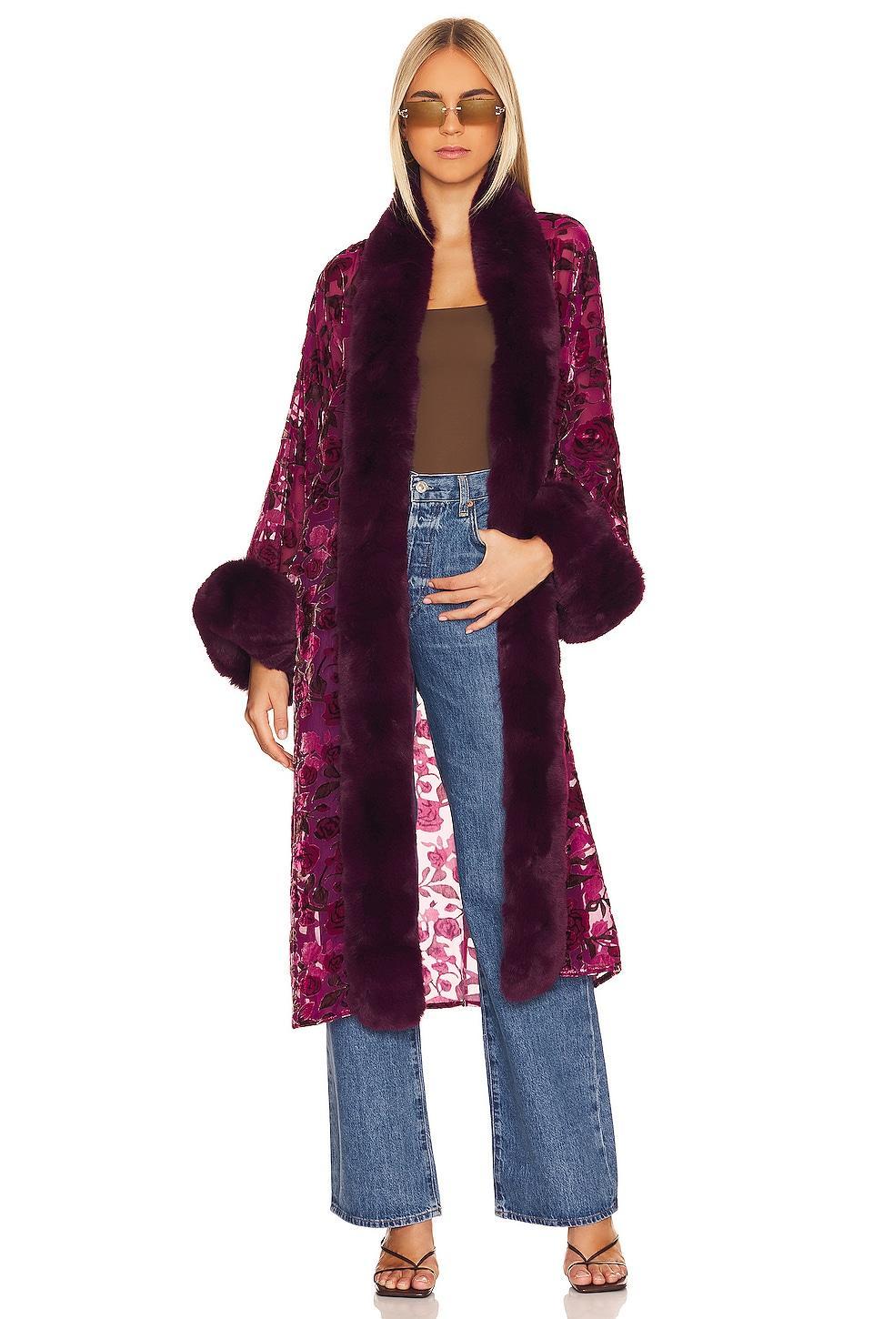 Burnout Velvet Faux Fur Coat Adrienne Landau Product Image