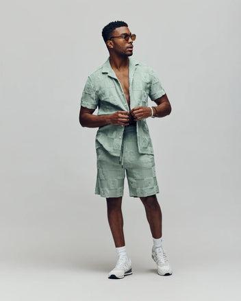 MENS KELVIN JACQUARD TOWEL CAMP COLLAR SHIRT - MT0300003 Product Image