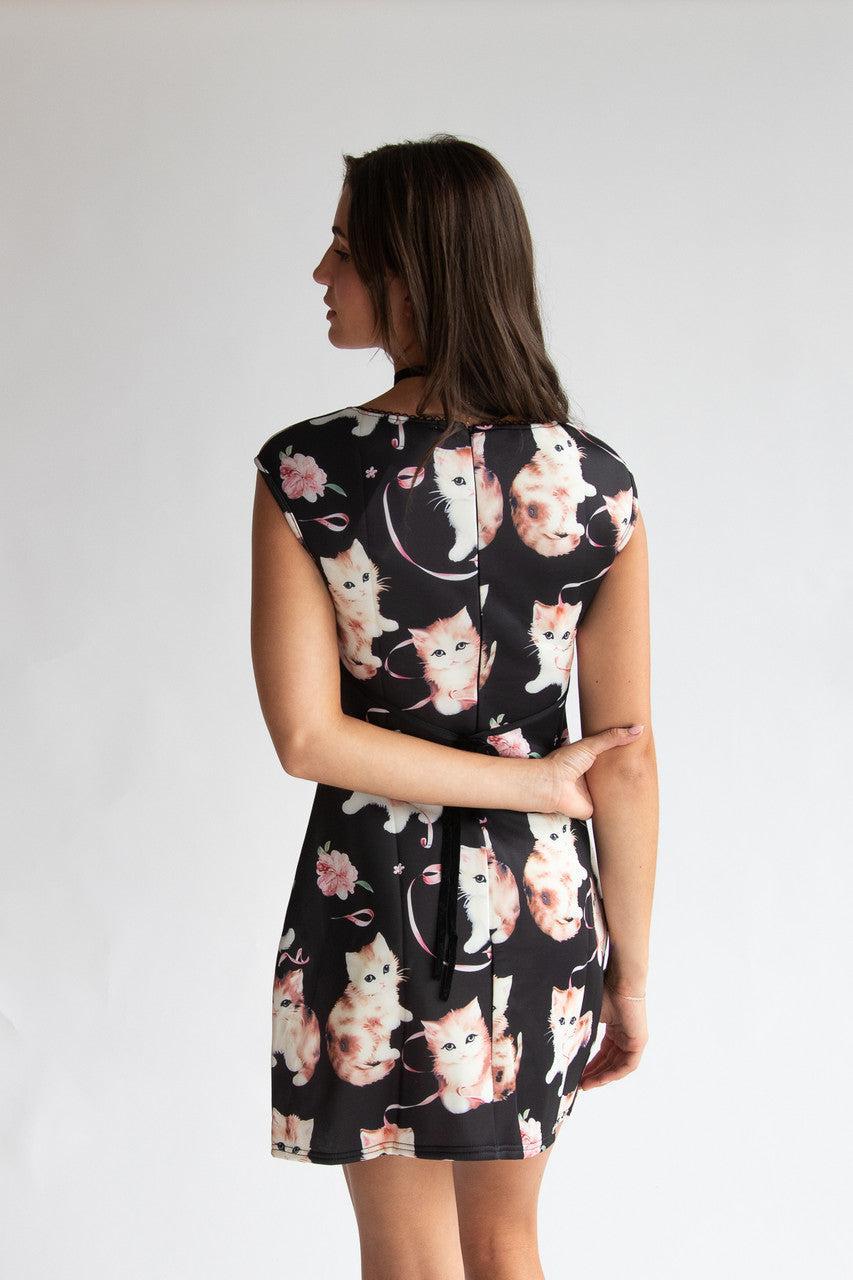 Cute Kitten Cap Sleeve Dress Product Image