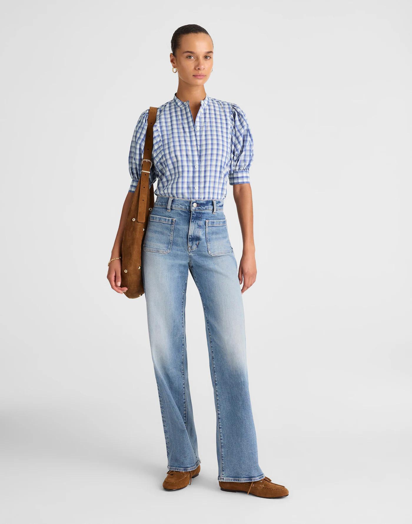 Puff-Sleeve Band-Collar Shirt Product Image