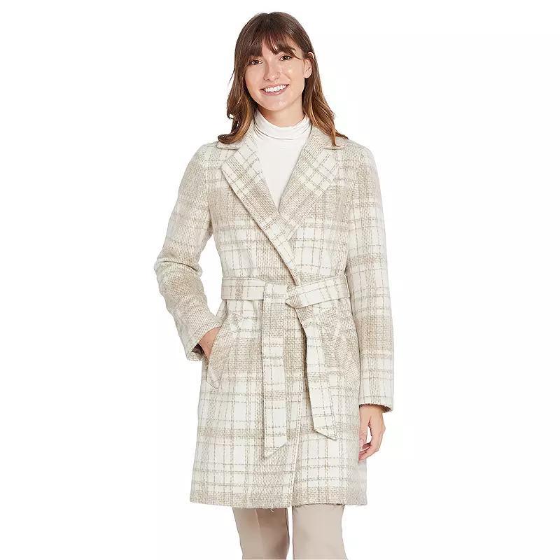 Women's Nine West Faux Wool Belted Trench Coat, Size: XL, Frosty Plaid Product Image