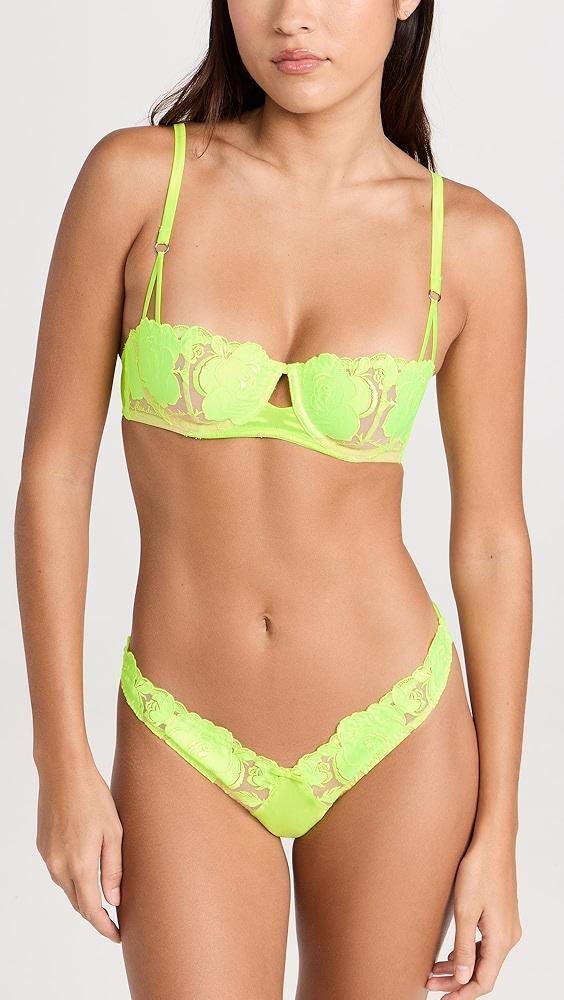 Fleur du Mal Rose Logo Emboridery High Leg Thong | Shopbop Product Image