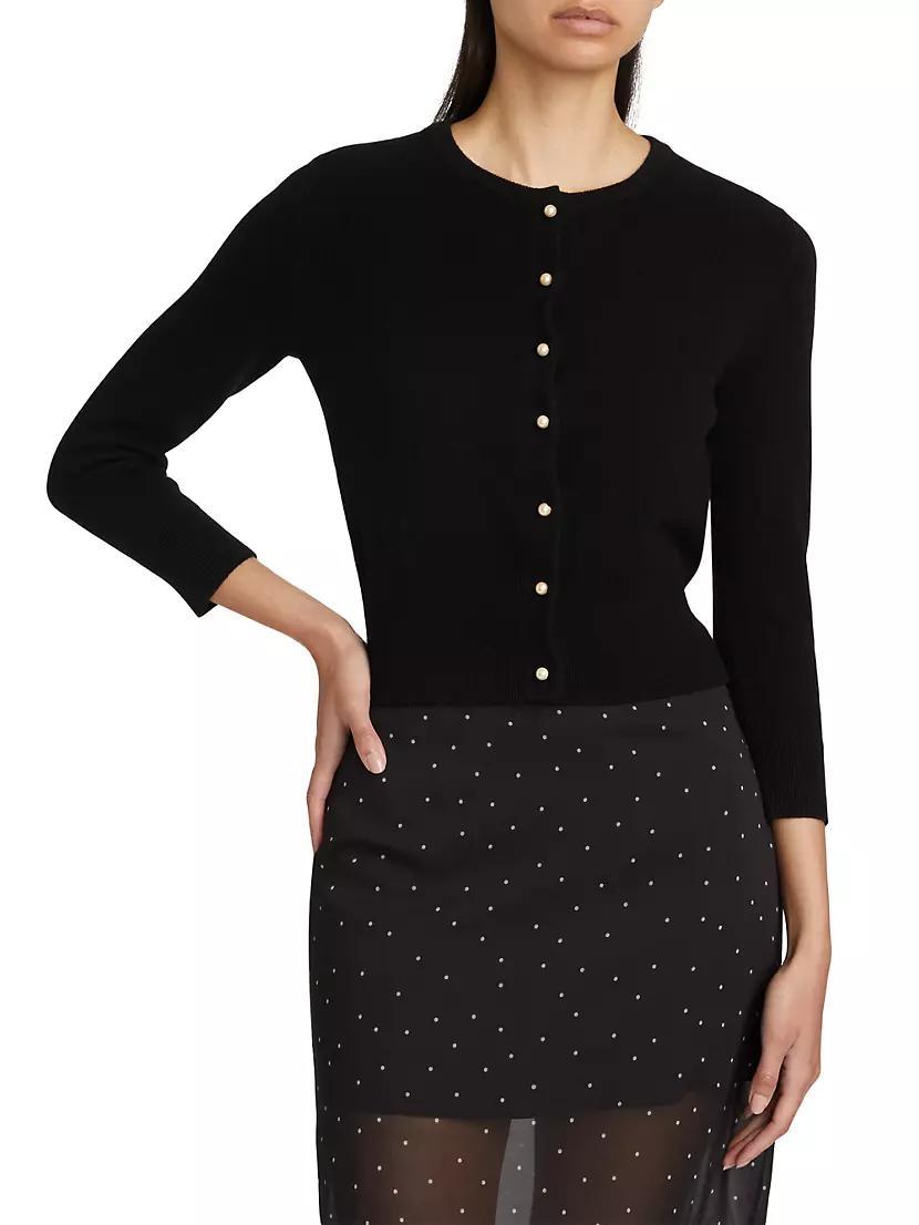 Wool & Cashmere Knit Imitation-Pearl-Button Cardigan Product Image