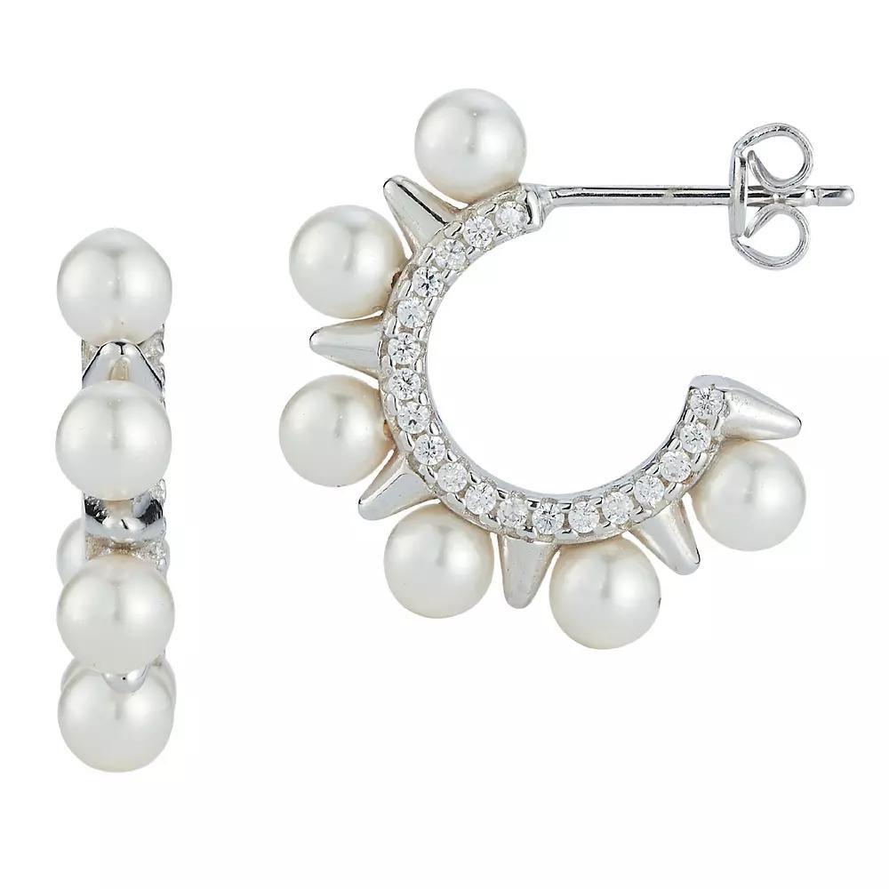 Sunkissed Sterling Freshwater Cultured Pearl & Cubic Zirconia Spike Hoop Earrings, Womens, Silver Tone Product Image