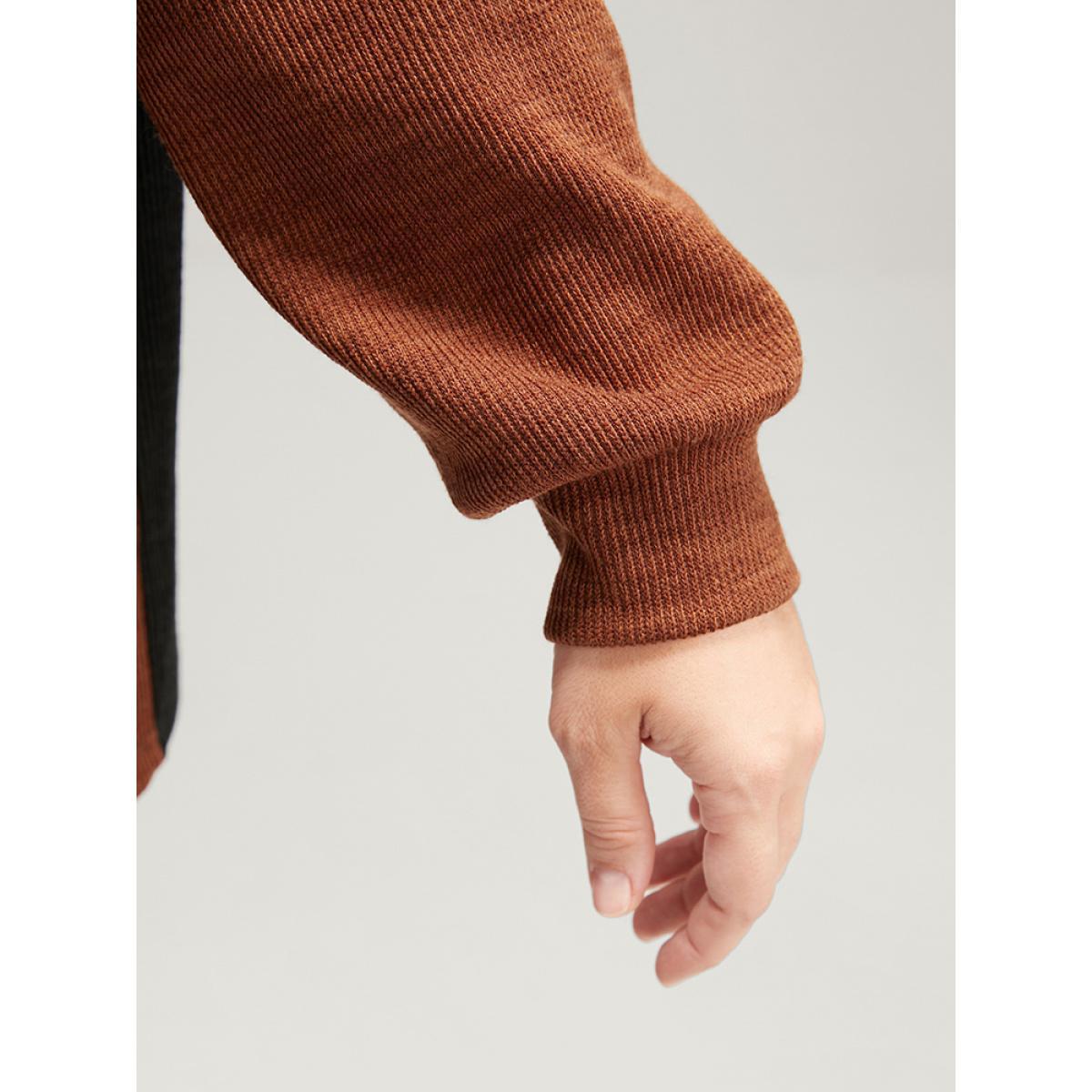 Plus Size Colorblock Contrast Rib Knit Drop Shoulder Sweatshirt Women Multicolor Elegant Patchwork Round Neck Dailywear Sweatshirts BloomChic 22-24/3X Product Image