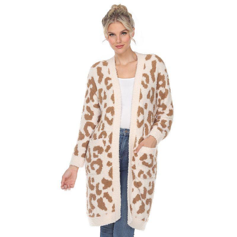 White Mark Womens Leopard Print Open Front Sherpa Cardigan - Black Product Image