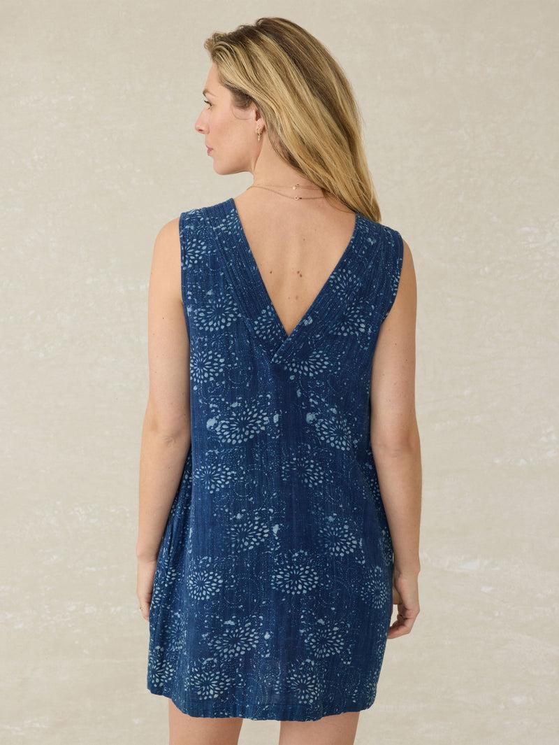 Dune Cotton Gauze Azure Dress - Indigo Isle Print Product Image