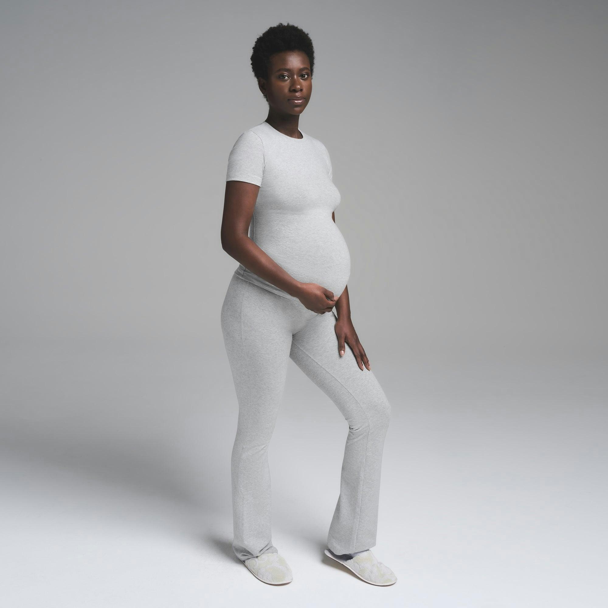 COTTON JERSEY MATERNITY FOLDOVER PANT | LIGHT HEATHER GREY Product Image