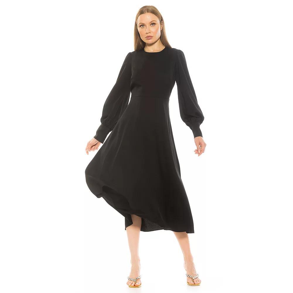 Women's ALEXIA ADMOR Sophie Fit & Flare Blouson Sleeve Midi Dress, Size: 10, Black Product Image