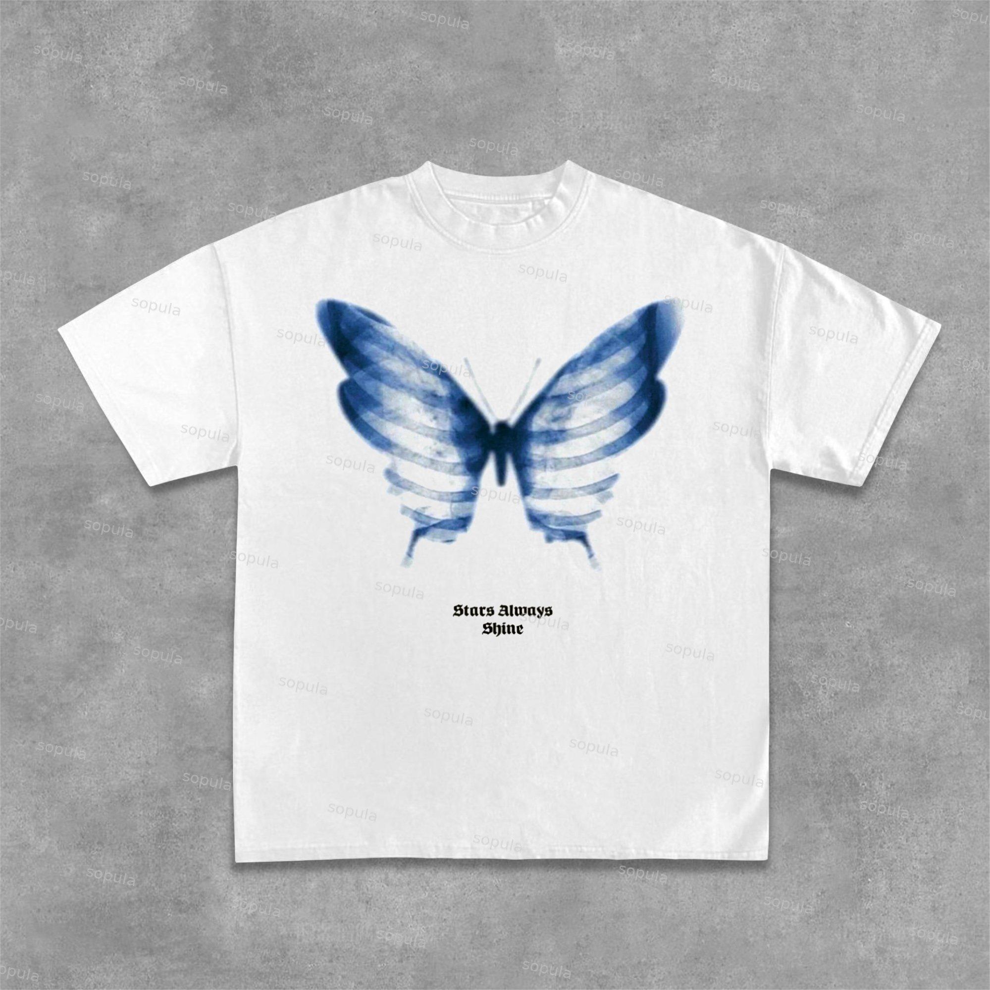 Cotton Shadow Skeleton Butterfly Short-Sleeved T-Shirt Product Image