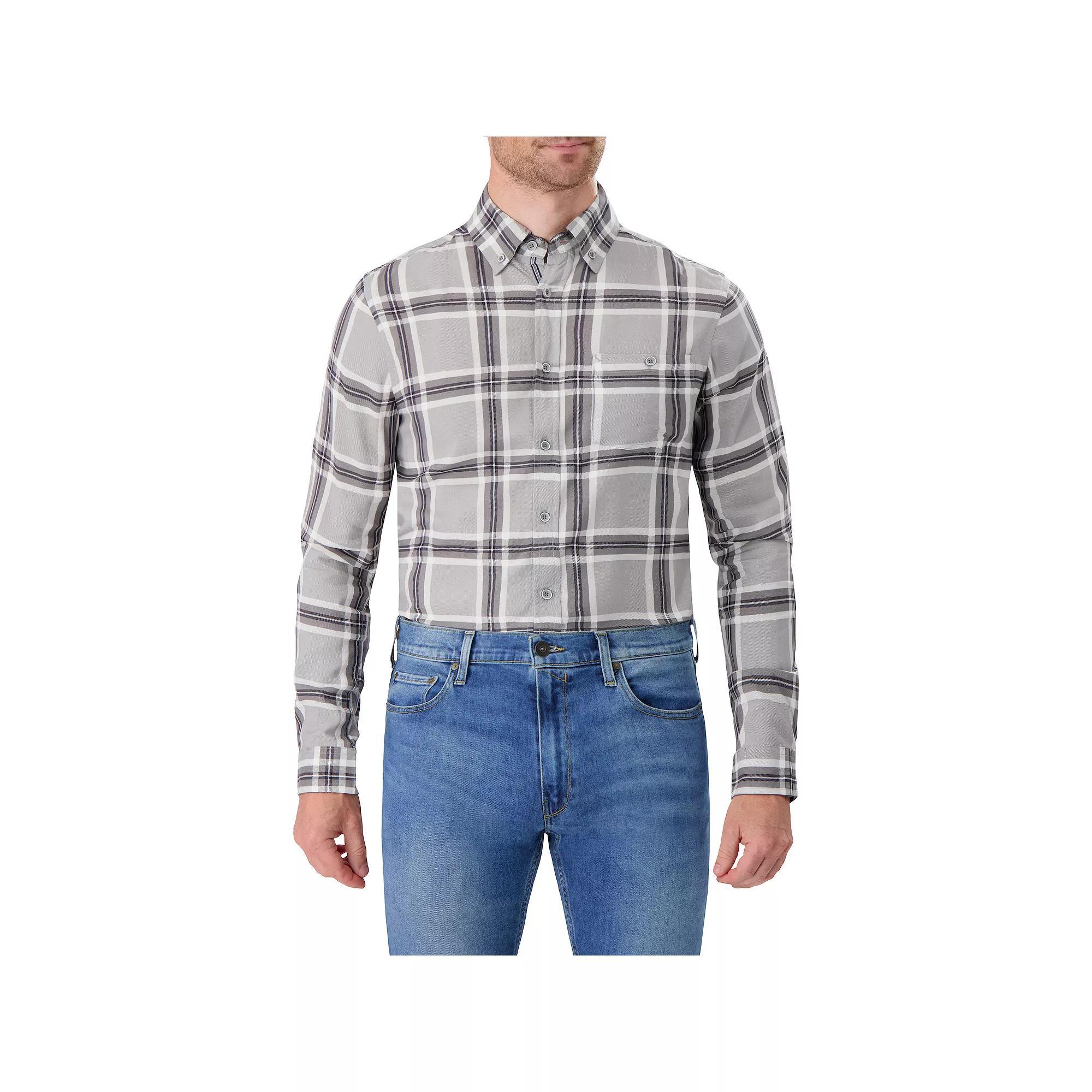 Men's Report Collection Lucas Plaid Modal Sport Shirt, Size: XL, Gray Plaid Product Image