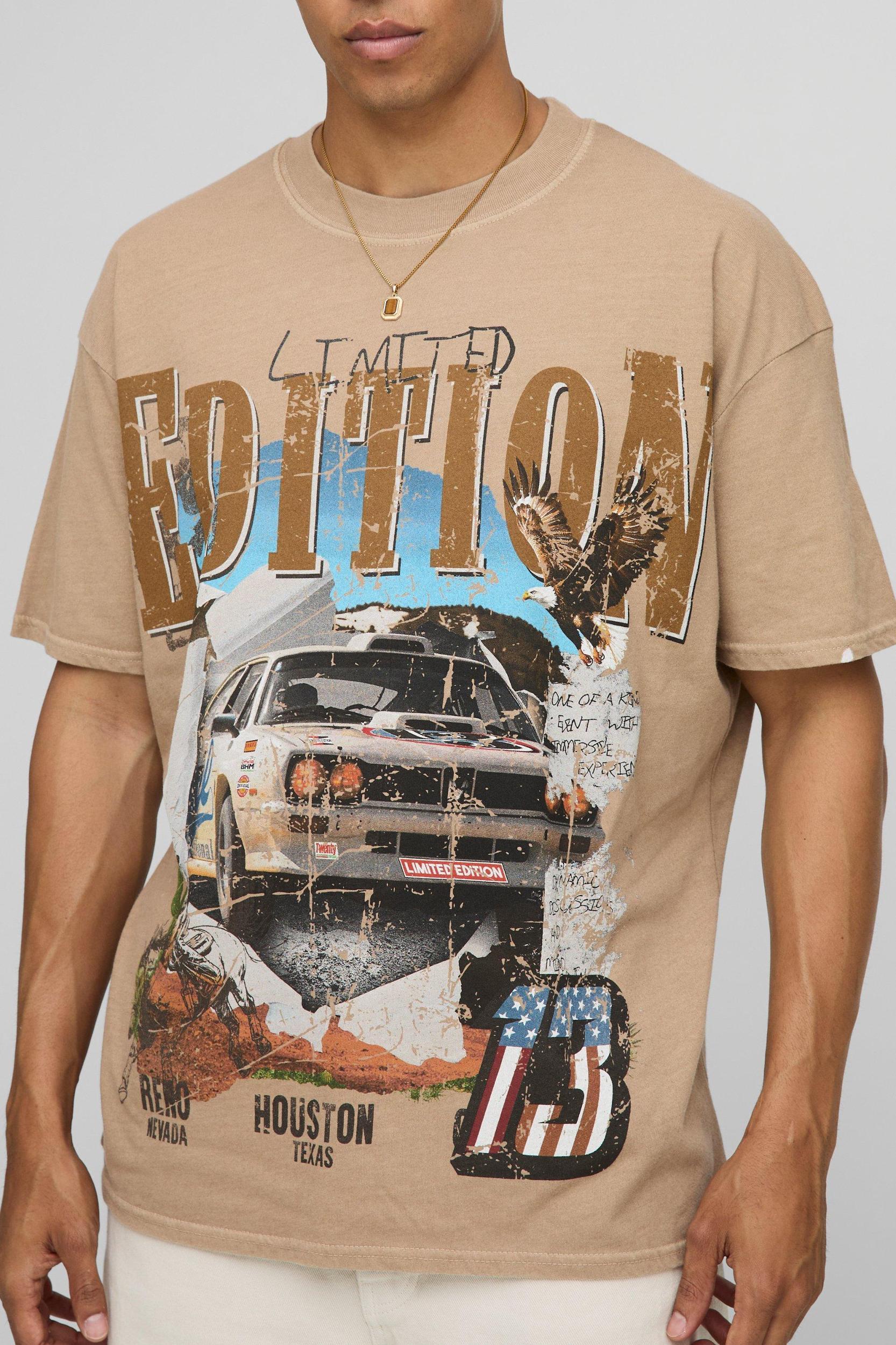 Sand Oversized Extended Neck Western Edition Graphic T-Shirt | boohooMAN USA Product Image