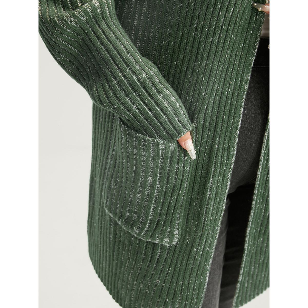 Plus Size Solid Pointelle Knit Heather Rib Knit Open Front Cardigan ArmyGreen Women Casual Loose Long Sleeve Work Cardigans BloomChic 28/5X Product Image