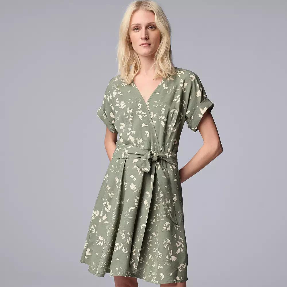 Womens Simply Vera Vera Wang Floral Short Sleeve Tie-Front Mini Dress Product Image