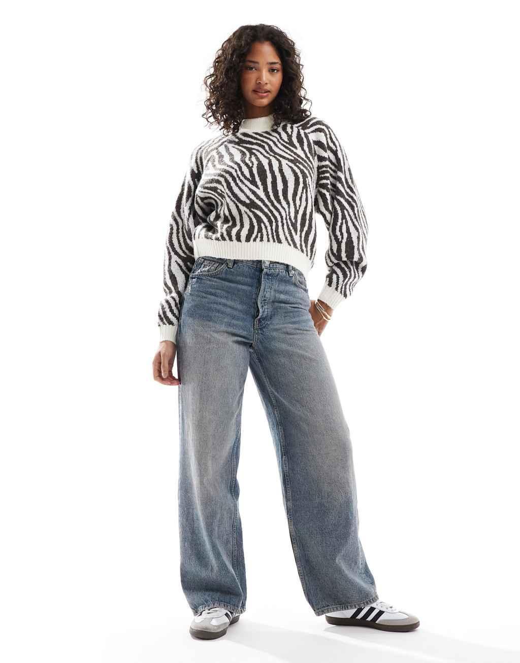Threadbare high neck knit sweater in zebra print Product Image
