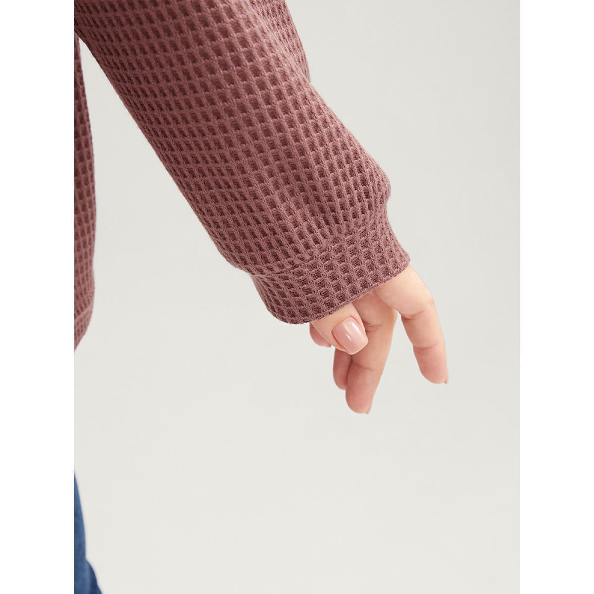 Plus Size Solid V Neck Twist Front Waffle Knit Sweatshirt Women DustyPink Elegant Asymmetrical V-neck Dailywear Sweatshirts BloomChic 26/4X Product Image