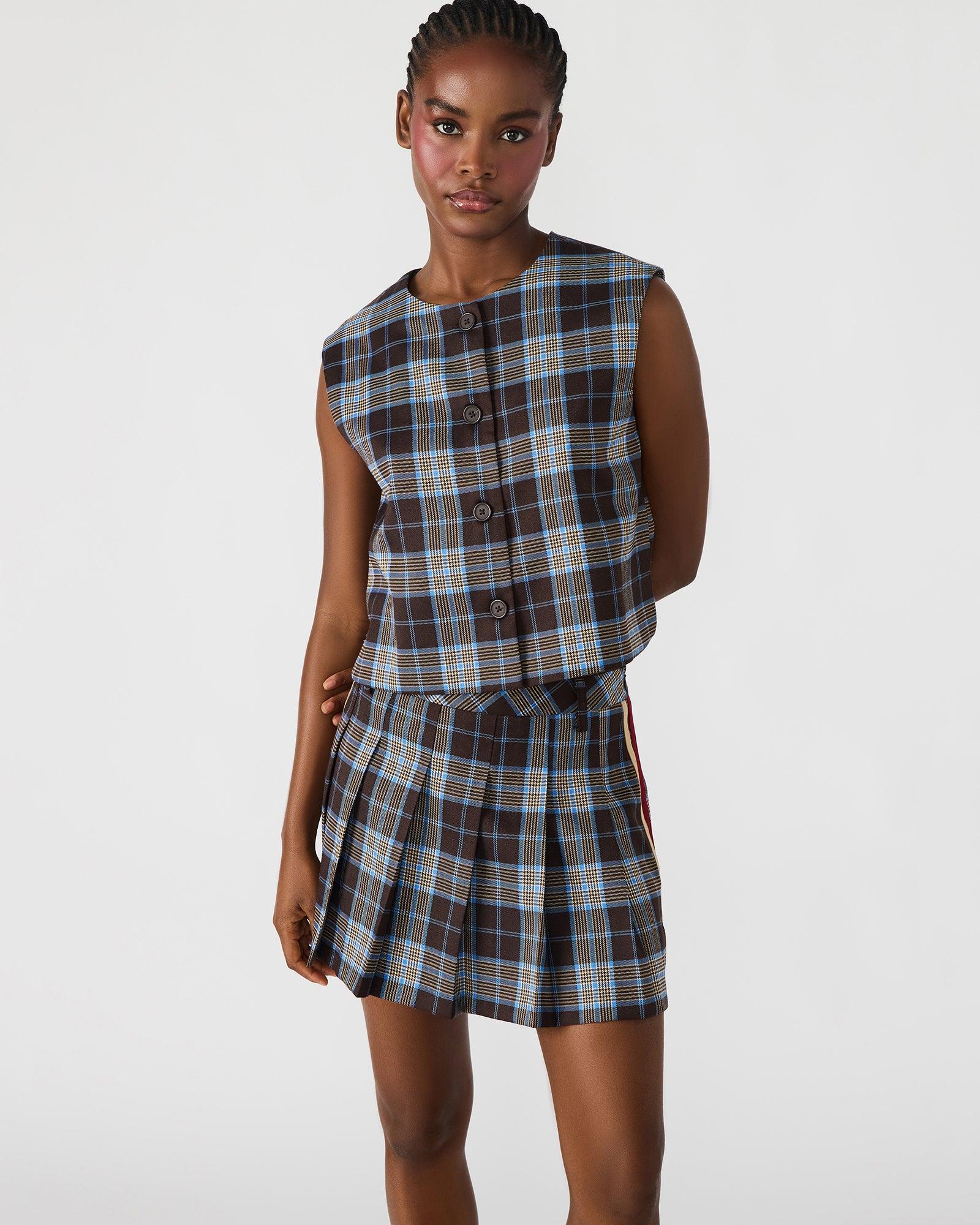 ALESSA TOP BROWN PLAID Female Product Image