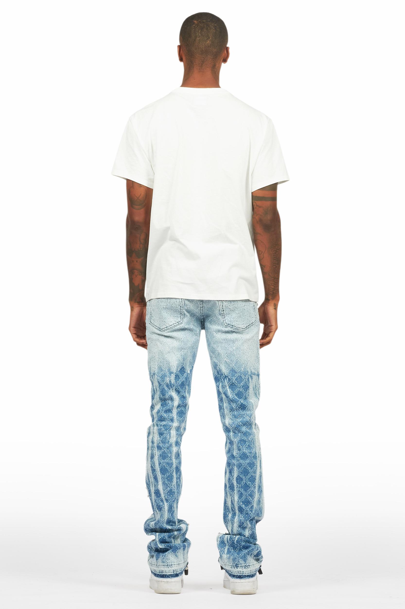 Glit Blue Rhinestone Stacked Flare Jean Male Product Image