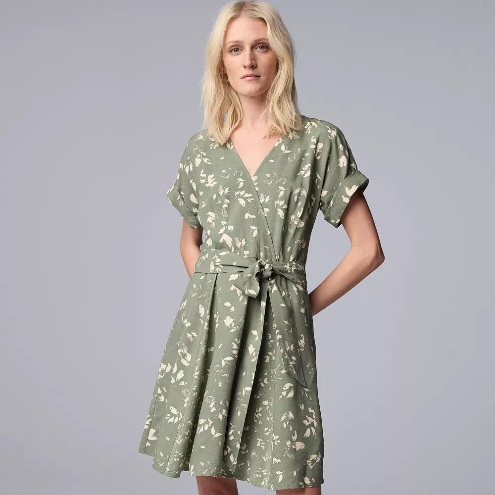 Womens Simply Vera Vera Wang Floral Short Sleeve Tie-Front Mini Dress Product Image