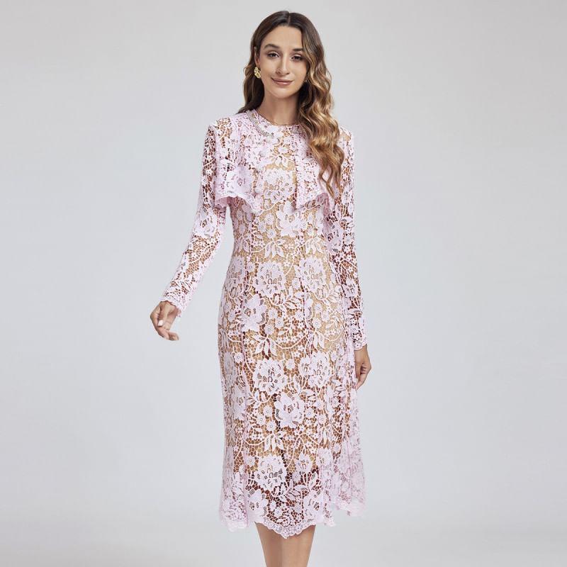 Set: Sleeveless Crew Neck Lace Midi Sheath Dress + Shrug Product Image