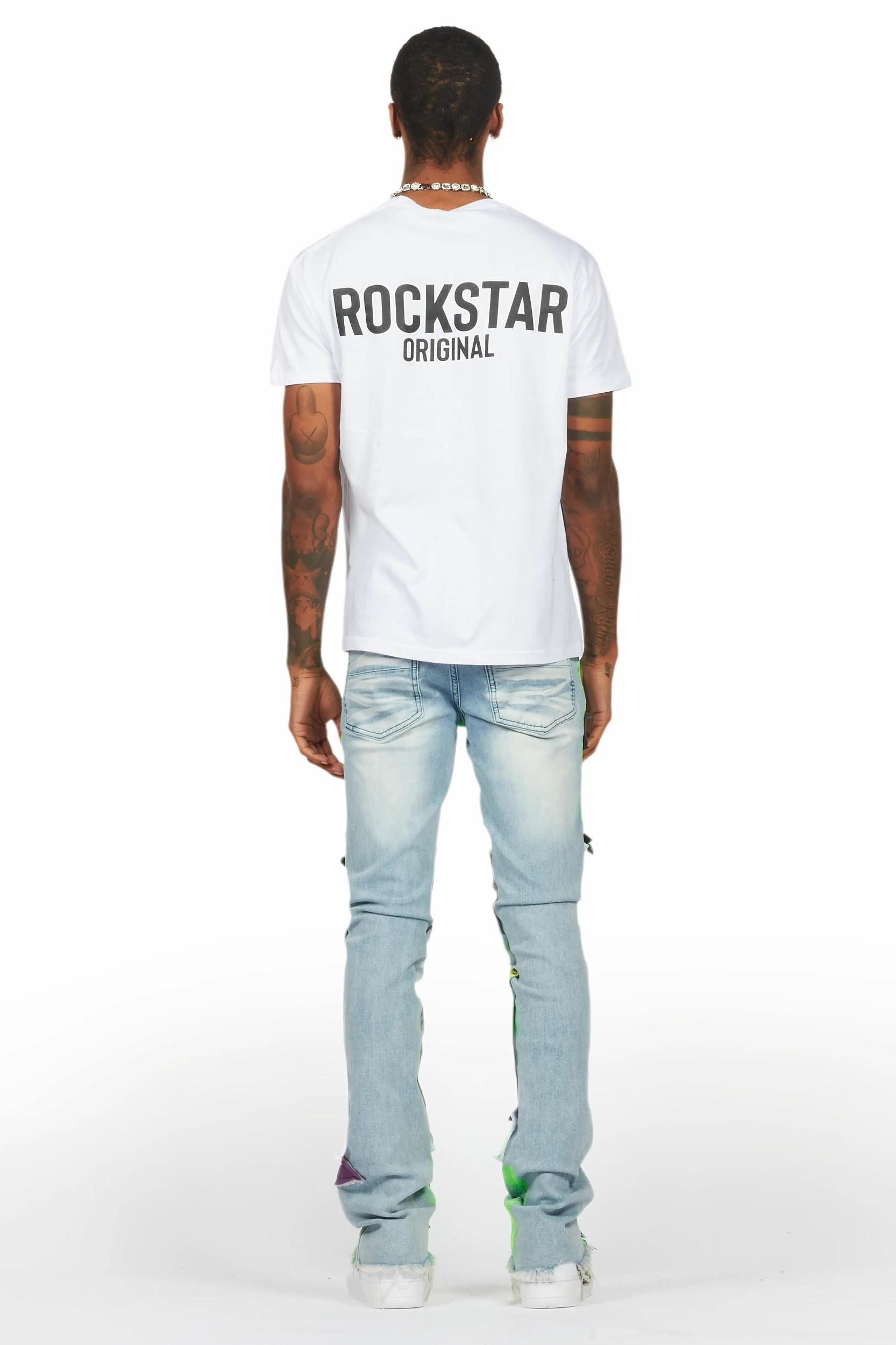 Savier Blue/Green Roller Paint Stacked Flare Jean Male Product Image