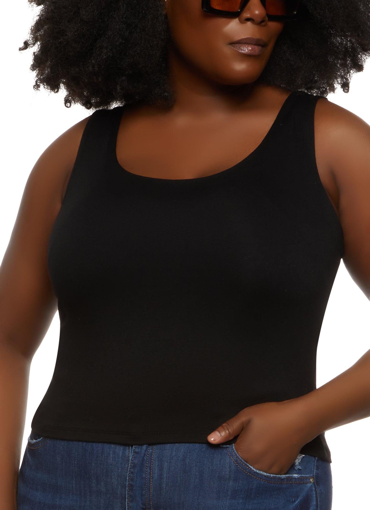 Womens Plus Size Double Layer Scoop Neck Tank Top Product Image