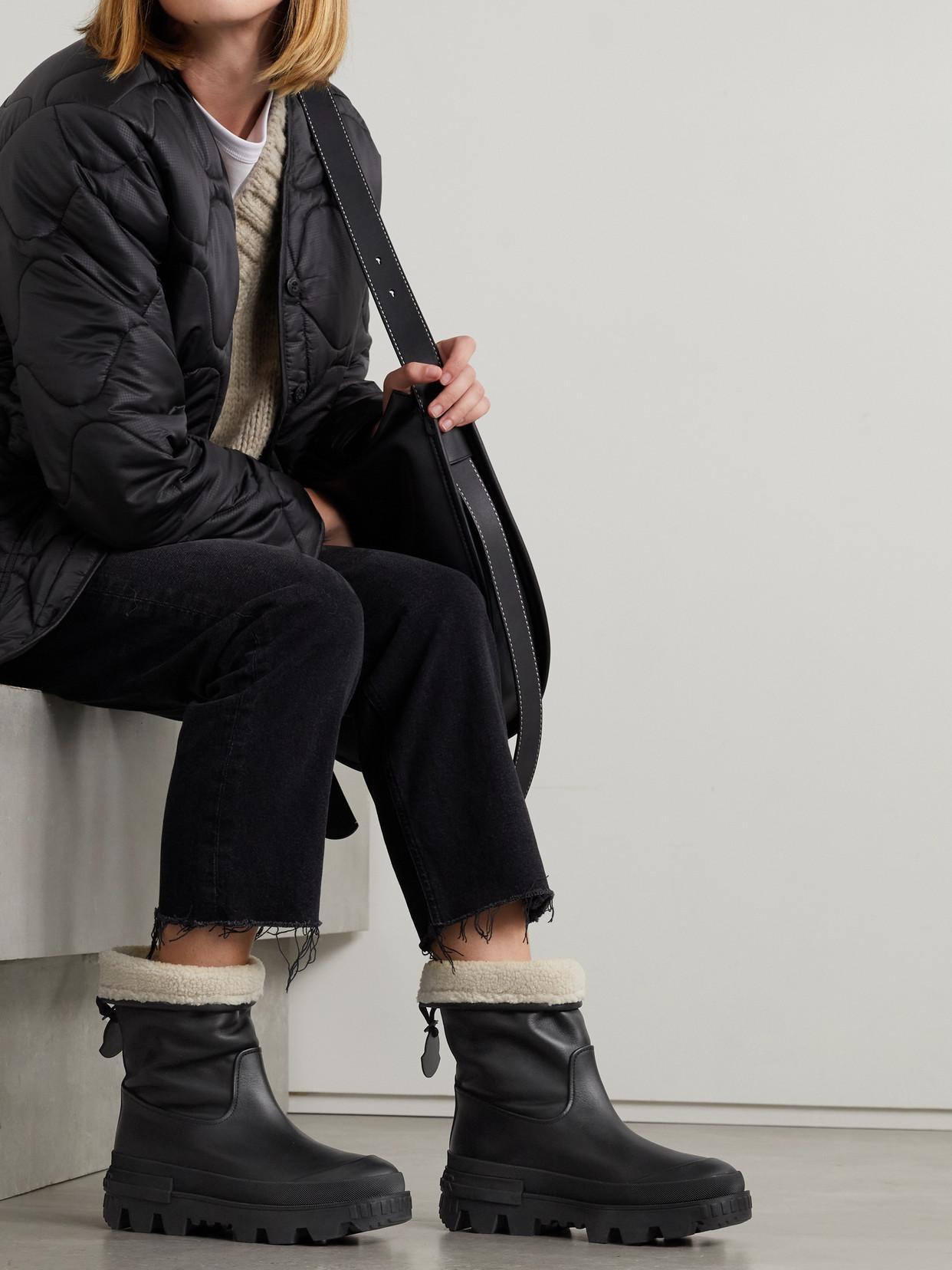 MONCLER Moscova Faux Fur-trimmed Leather Ankle Boots In Black Product Image