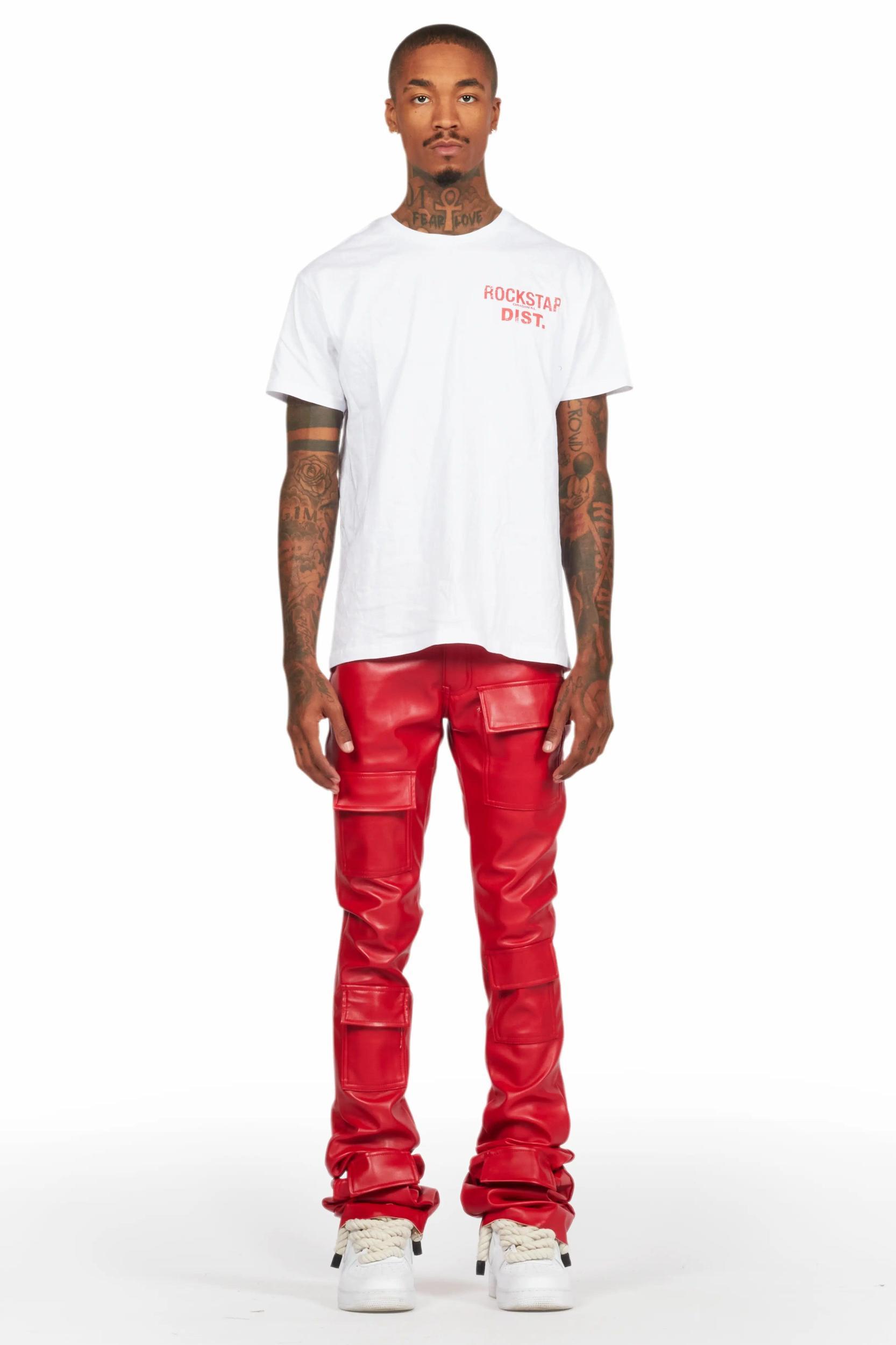 Petrus Red PU Stacked Flare Leather Jean Male Product Image
