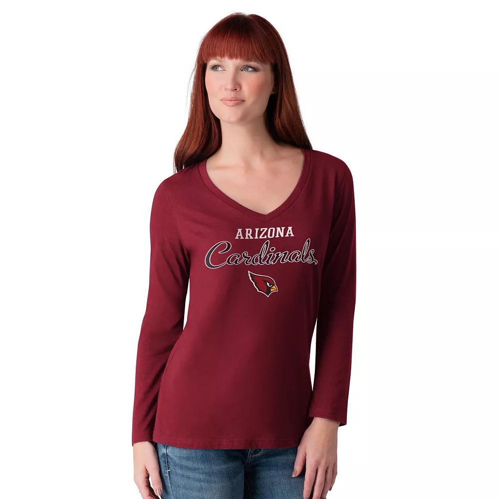 Women's G-III 4Her by Carl Banks Cardinal Arizona Cardinals Post Season Long Sleeve V-Neck T-Shirt, Size: Medium, Red Product Image