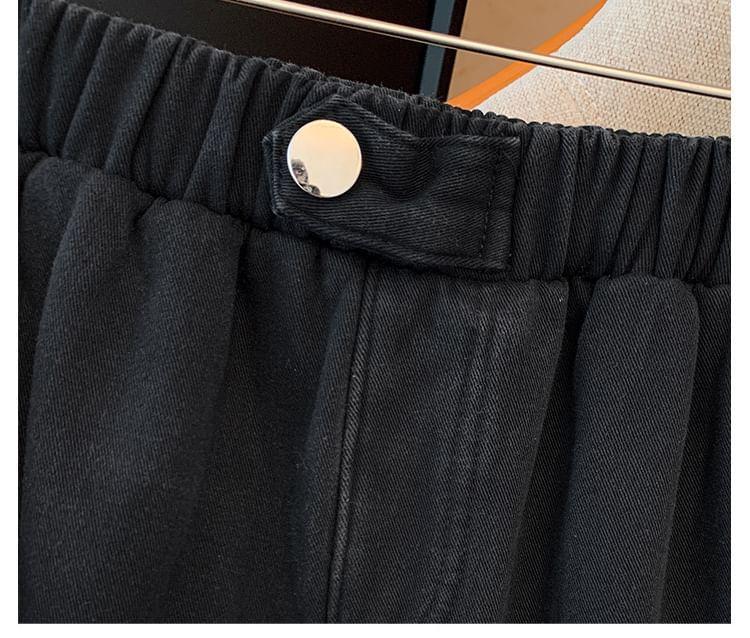 Plus Size Elastic Waist Plain Straight Leg Jeans Product Image
