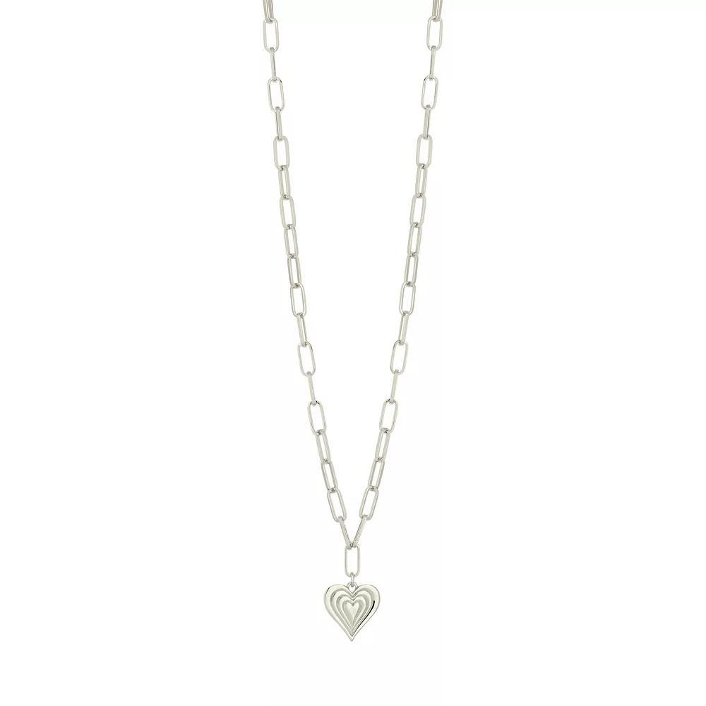 MC Collective Textured Heart Necklace, Women's, Size: 16", Silver Tone Product Image