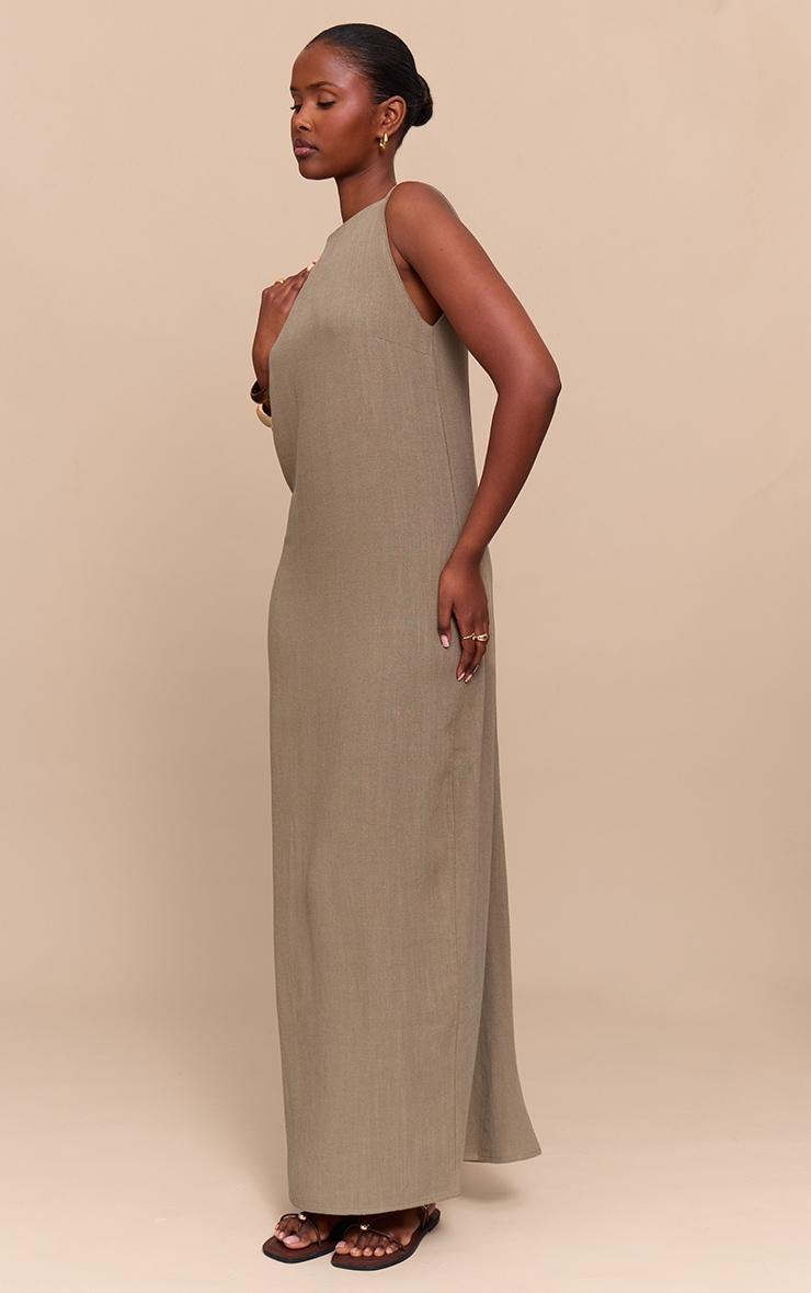 Khaki Textured Boat Neck Low Back Maxi Dress Product Image