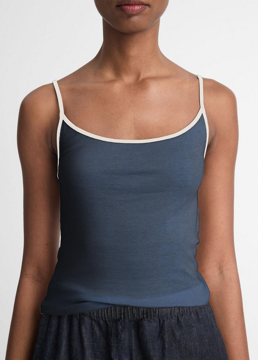 Womens Pima Cotton Tipped Camisole, Deep Lake/flaxen, Size XS Vince Product Image