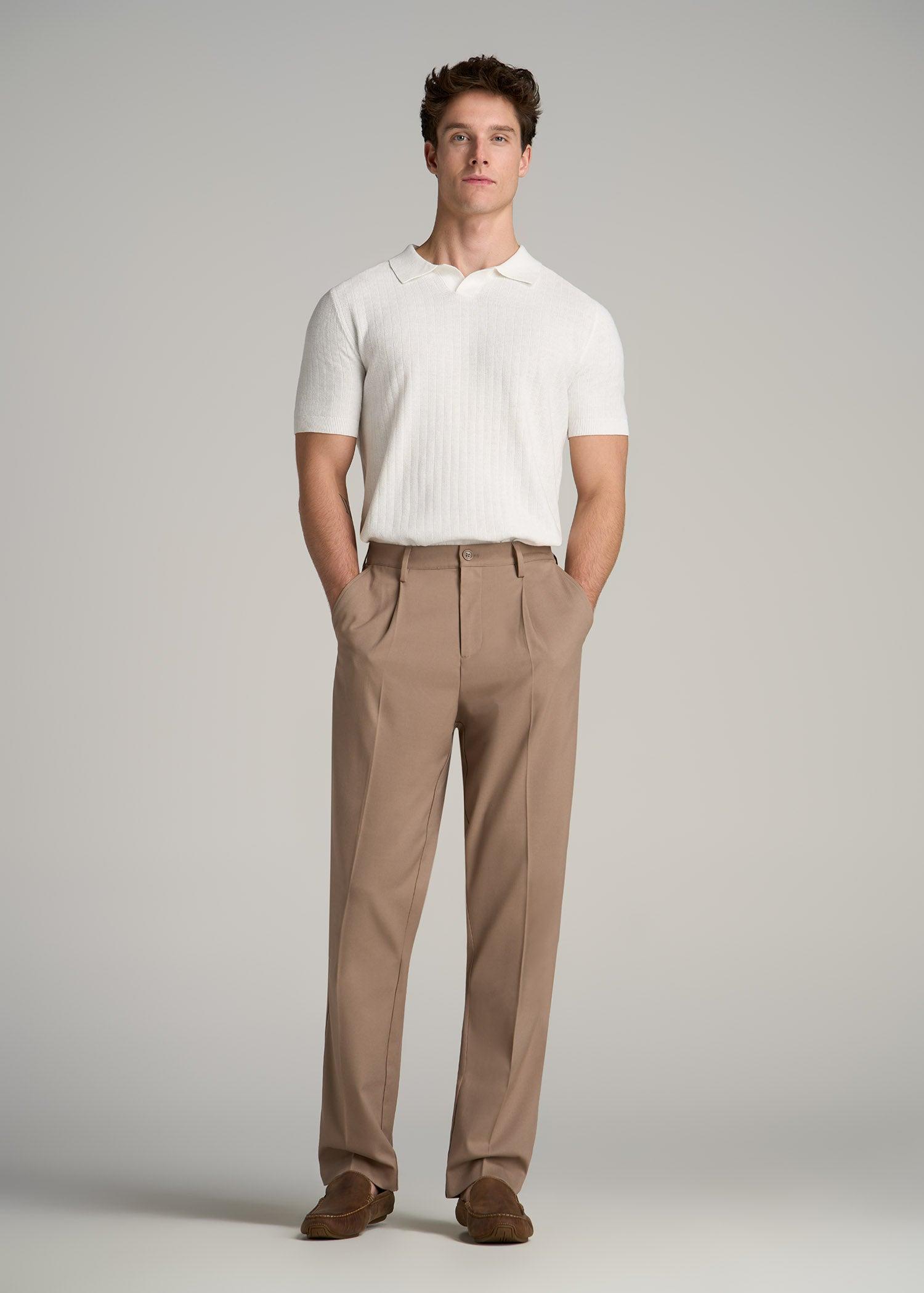 Linen Blend Ribbed Knit Polo Shirt for Tall Men in Evening Blue Product Image